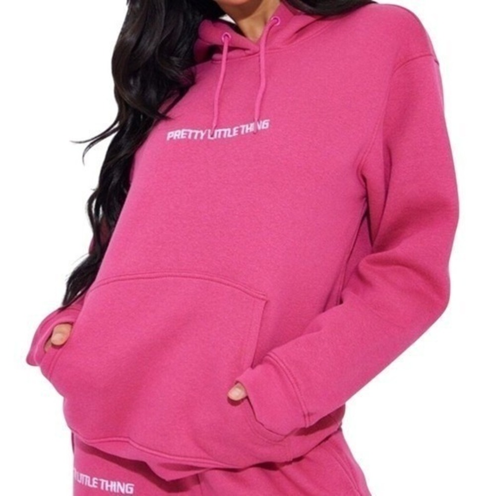 PrettyLittleThing Hot Pink Embroidery‎ Slogan Hoodie Sweatshirt Women's Size S